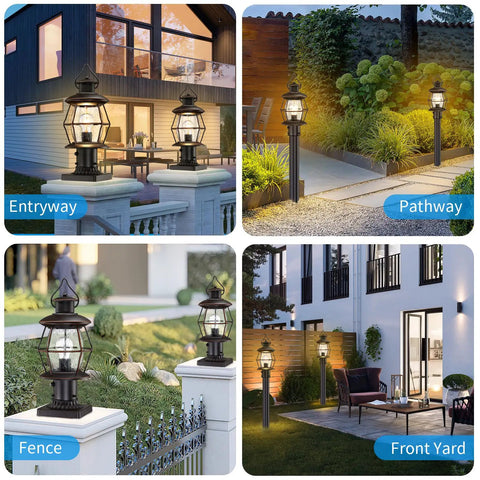 Dusk To Dawn Outdoor Post Light With Pier Mount Base 16.8 Inch Waterproof Hardwired 120V Oil Rubbed Bronze Post Lighting For Driveway Yard Pathway Garden And Patio in various installed views