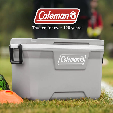 Classic Series Insulated Portable Cooler With Leak Resistant Build Keeps Ice For Days, displayed on grass field.