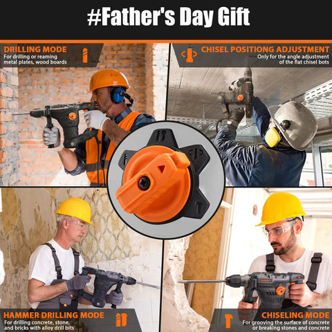 Heavy Duty SDS Plus Rotary Hammer Drill 1-1/4 Inch, 12.5 Amp, 4350 BPM, 900 RPM, 4 Modes, 7 Joules, Safety Clutch in action scenes