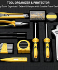 Dual Thickness Foam Insert Kit For Tool Drawers And Game Cases And Collectible Displays, 4 Piece Set arranged with tools