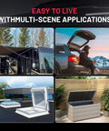 Multiscene usage of 12 Inch 24 Lb Gas Shocks Struts Lift Supports for truck camper shell, toolbox, RV, and window applications.