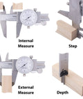 Dial Caliper 0-8 Inch Stainless Steel With Double Shock Proof Design For Home DIYers And Pros, 1.5 Inch Dial demonstrating measurements