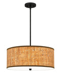 Hoffman 4 Light Matte Black Pendant With Faux Wood Veneer Drum Shade Durable Steel Construction Perfect For Rustic Farmhouse Cabin Lodge Vibe And Transitional Living Spaces