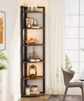 Straight Up Dope Six Tier Corner Shelf And Bookshelf Combining Rustic Wood Grain With Reinforced Steel Frame Ultimate Corner Storage Rack for decor and plants in corner