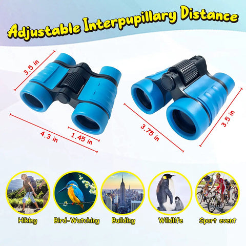 Kids Binoculars Set For Outdoor Explorers With 4x30 Optics, Carrying Bag, Neck Straps And Lens Cloth, Totally The Best Gift For Ages 3 To 12, Bird Watching, Hiking, Safari And Nature Study. Blue kids binoculars with adjustable interpupillary distance