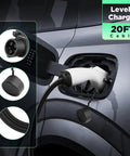 Level 1 EV Charger With 15A 110V NEMA 5 15 Plug Portable 20 Foot Cable Home Charging Station For All J1772 Electric Cars FCC CE Certified Weatherproof IP65 Auto Shutoff connected to car