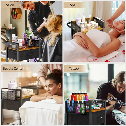 Mobile Salon Trolley Cart On Wheels For Hair Stylists With Metal Tool Holder And Basket Rolling Barber Table In Salon, Spa, Tattoo Use