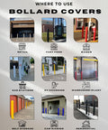 Image showing various locations for Hella Tough Black Bollard Cover For Six Inch Steel Pipe use in retail, gas stations, and residential areas.