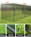 Backyard Batting Cage 30ft By 12ft By 8ft For Baseball And Softball With nylon mesh, steel frame, and pitching machine hole