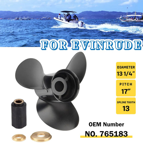 Upgrade Aluminum Boat Propeller 13 And A Quarter Diameter 17 Pitch 3 Blade Right Rotation for BRP Johnson Evinrude OMC Stern Drives 40 To 140HP 13 Spline Hub Kit Included Replace OEM 765183
