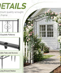 Metal Garden Arch Trellis For Climbing Plants, Durable Iron Garden Arbor With Long Ground Stakes, Outdoor Wedding And Party Decor