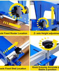 Router Sled for Woodworking, 48 Inch Slab Flattening Jig With XYZ Axis Adjustable Guide and Knob, featuring close-up of adjustment knobs