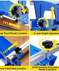 Router Sled for Woodworking with Adjustable XYZ Axis Slab Flattening Jig showing X and Z adjustments and knobs