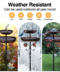 Vintage Outdoor Bird Bath and Feeder Stand 42 Inch Freestanding Bronze Bird Bath with Dual Bowls in garden, snow, and rain