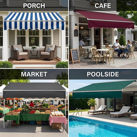 Porch, cafe, market, poolside awnings with Replacement Cover For Patio Awning PVC Weather Protection Retractable Sunshade Canopy Cloth.