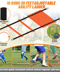 10 rung 20 feet adjustable agility ladder with high-density nylon shown with kids practicing soccer drills on field