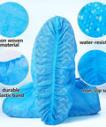 300 Pack Disposable Shoe Covers Non Slip Heavy Duty Booties with elastic band, breathable nonwoven polypropylene, waterproof blue