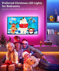 Family enjoying Christmas with RGB LED Strip Lights 32.8Ft With 5050 LEDs Color Changing Rope Lights in living room.