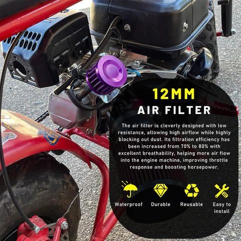 12mm Mini Air Filter For Universal Motor Cold Air Intake Breather Hot Turbo Vent Filter Cleaner attached to motorcycle engine