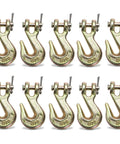 Ten Pack 1/4 Inch Clevis Grab Hook For 6mm Chain, G70 Forged Steel Safety Hook, heavy duty chromate finish hooks in a row