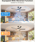 60 Inch Ceiling Fan With Lights 6800 CFM DC Motor Five Aluminum Blades Industrial Boss Look Black For Outdoor Patio And Living Room With Smart App And Remote Control Dimmable image showing reverse function for all seasons.
