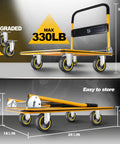 Foldable Push Cart Dolly With 360 Degree Swivel Wheels, Compact, yellow utility cart showing 330 lb capacity and folding design.