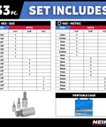 All In One Hex Bit Socket Set 33 Piece SAE And Metric Allen Bits for Ratchets and Hand Tools S2 Steel Construction chart
