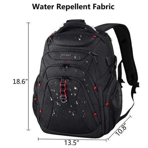 Go-To Travel Laptop Backpack 17.3 Inch XL with Hard Shell Saferoom and RFID Pockets water-repellent design in sleek black.