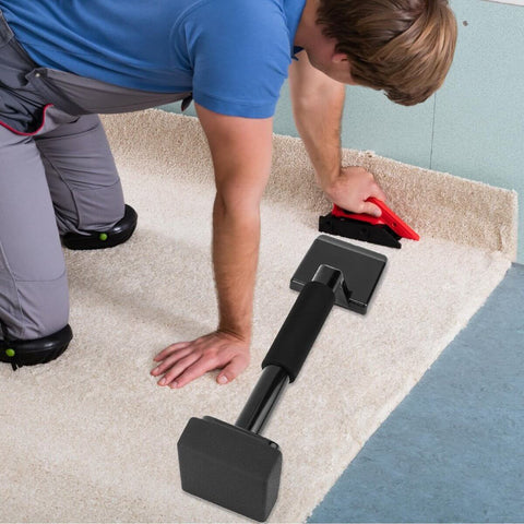 Carpet Knee Kicker 16.5 Inch For Low Pile And Flat Carpets, Light Duty Grip Tool in use during carpet installation and alignment