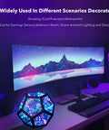 Dodecahedron RGBW Gaming Light With Infinity Mirror Effect on desk with gaming monitor