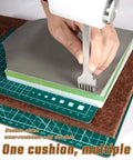 5 Piece Leather Punch Pad Set With A4 A5 Self Healing Cutting Mats, shown with a punch tool and layered pads