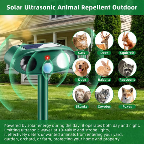 Solar Outdoor Animal Repeller 4 Pack Deer Squirrel Raccoon Cat Deterrent For Gardens And Lawns Keeps Rabbits Skunks Foxes Out Of Veg Patch Flower Beds And Yards solar ultrasonic stake