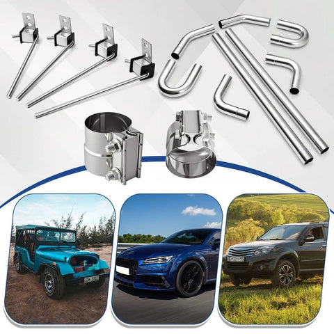 All In One 2.5 Inch Exhaust Pipe Kit With 8 Mandrel Bend Tubes 16ga Mild Steel 4 Heavy Duty Hangers 4 Clamps Cars
