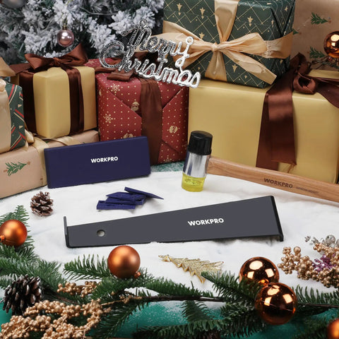 Laminate Wood Flooring Installation Kit with Reinforced Mallet and Pull Bar among gift boxes and festive decor