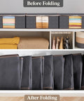 Three Pack 35L Foldable Storage Bins With Lids And Zippers, Clear Window, Reinforced Handles, before and after folding view