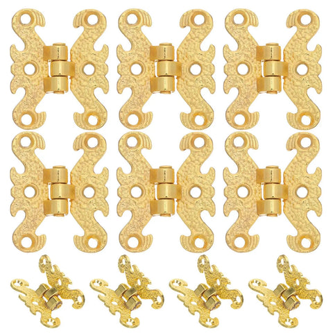 Set of gold Vintage Lace Hinges for wood boxes and jewelry chests with soft close damping system, decorative cabinet hardware.