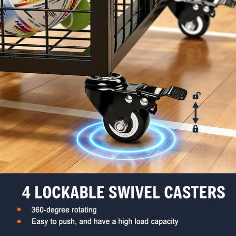 Smooth Rolling Ball Cart With Secure Lock And Hella Spacious Compartment For Garage Sports Gear Yoga Balls Basketball Storage Bin That Glides Effortlessly Indoors And Outdoors