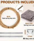 No Sweat Upholstery Spring Repair Kit For Couch Sofa Furniture Includes Sweet Twenty Four By Six Inch Spring Cover Pad Forty Foot Nine Gauge Paper Wrapped Wire And Eighty Clips For Quick Chair Rehab Fix showing 60 ft wire, 24x6 ft pad, and clips.
