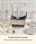 14 Cup Food Processor With 720 Watt Motor A Versatile Kitchen Powerhouse, showing stainless steel blades and accessories on counter