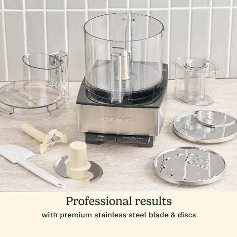 14 Cup Food Processor With 720 Watt Motor A Versatile Kitchen Powerhouse, showing stainless steel blades and accessories on counter