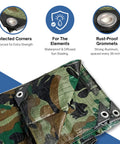 Camouflage 19 Foot By 29 Foot 4 Inch 7 Mil Poly Tarp Built Tough All Purpose Waterproof Cover with protected corners and rust-proof grommets