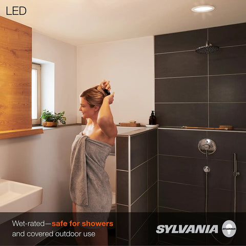 Bathroom with Five To Six Inch LED Recessed Downlights With Trim, Dimmable 9W Equal To 65W, 625 To 675 Lumens, White 3000K Warm White