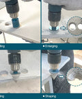 Diamond Drill Bits Set With Triangle Shank For Porcelain Tile Ceramic Marble Brick, 9-Piece Kit in drilling and shaping action