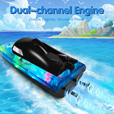 Remote Control Boat With 1800mAh Battery Transparent Hull 10 LED Lights Auto Reverse 2.4GHz Waterproof Racing Speedboat Toy in water
