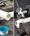 Heavy Duty 4 In 1 Pvc Pipe Threader For 1/2 3/4 And 1 Inch Plastic Tubing shown threading PVC pipes.