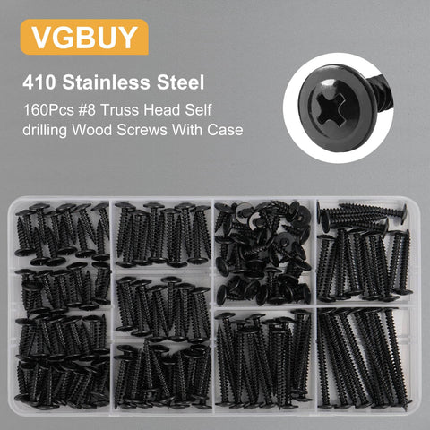 160 Piece Size 8 Modified Truss Wood Screws Kit For DIY Projects, Self Drilling Self Tapping Fasteners in case