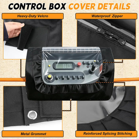 Tough As Nails 600D Control Panel Cover For JLG Boom Lifts Pre2015 featuring heavy-duty Velcro, waterproof zipper, and metal grommet.