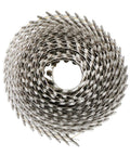 Coiled Heavy Duty 3600 Count Stainless Coil Siding Nails Two And A Half Inch Ring Shank 15 Degree Small Cap Coil Nails With Cap Warp Zero Point Zero Nine Inch Gauge for cement board siding and fencing, aerial view.