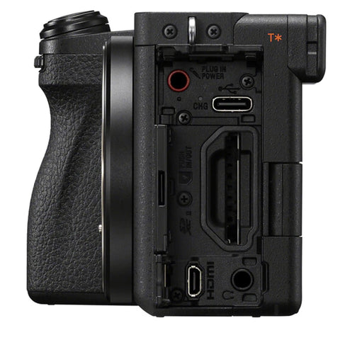 Side view of A6700 Mirrorless Camera Kit With 16 To 50mm Lens, showing ports and connections.