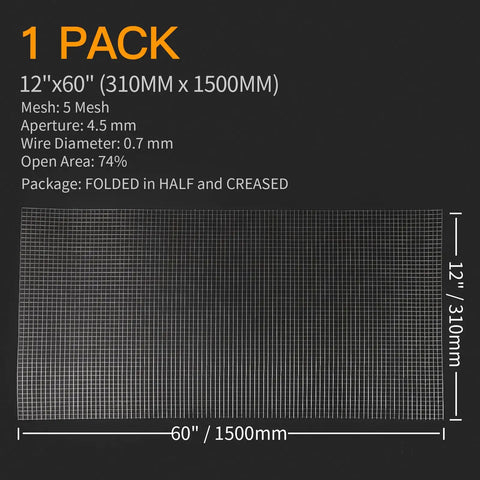 Heavy Duty Stainless Steel Mesh Screen Roll For Real Ventilation 12 By 60 Inches 5 Mesh, dimensions and product details shown